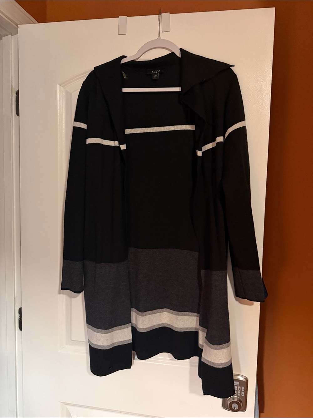 Alyx Black Gray White Striped Open Front Cardigan